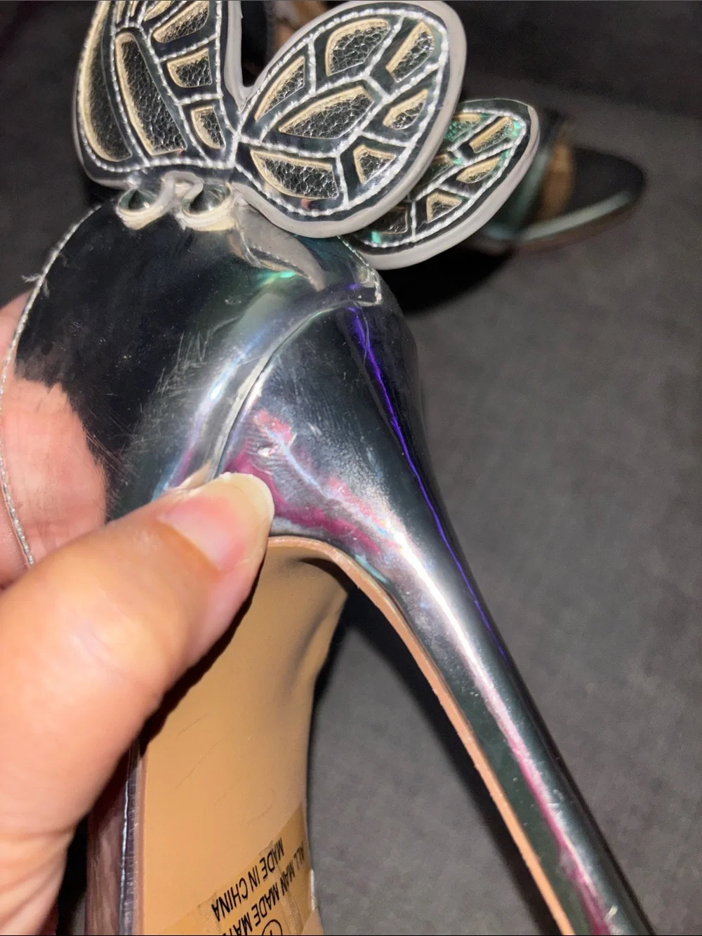 Windsor Silver Butterfly Wing Stiletto Heels - Women's Dress Sandals 7 EUC